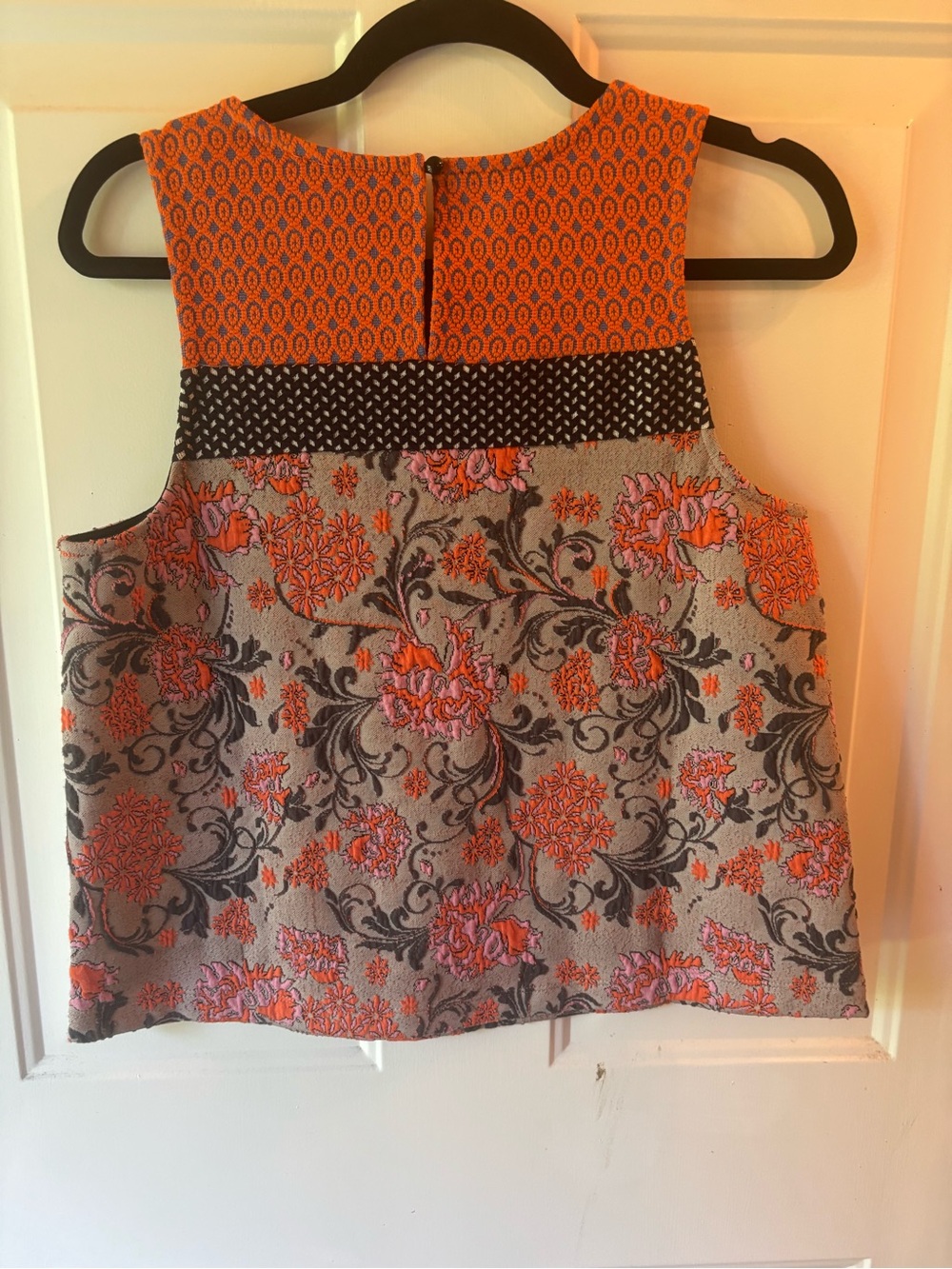 Anthropologie Orange and Gray Floral Jacquard Sleeveless Top